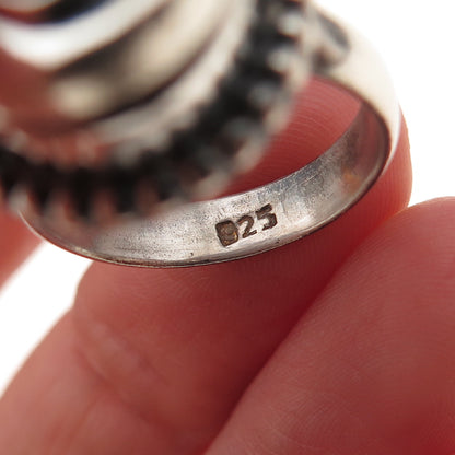925 Sterling Silver Vintage Real Lapis Oxidized Poison Ring Size 7