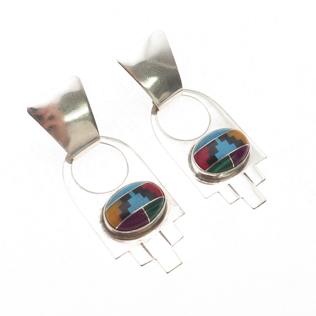 VanHorne Collection Old Pawn Sterling Silver Vintage Multi-Gem Dangle Earrings