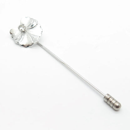 925 Sterling Silver Vintage C Z Bow Lapel Pin