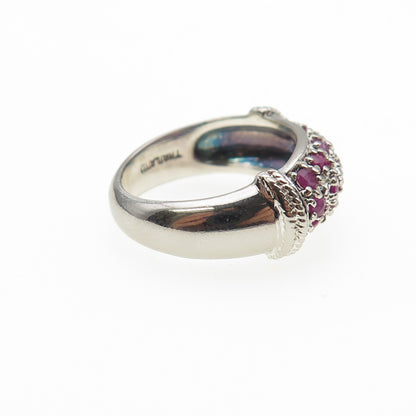 925 Sterling Silver Vintage Real Round-Cut Ruby Ring Size 6