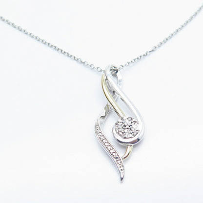 925 Sterling Silver / 10K Gold Italy Real White Diamond Rolo Chain Necklace 17"