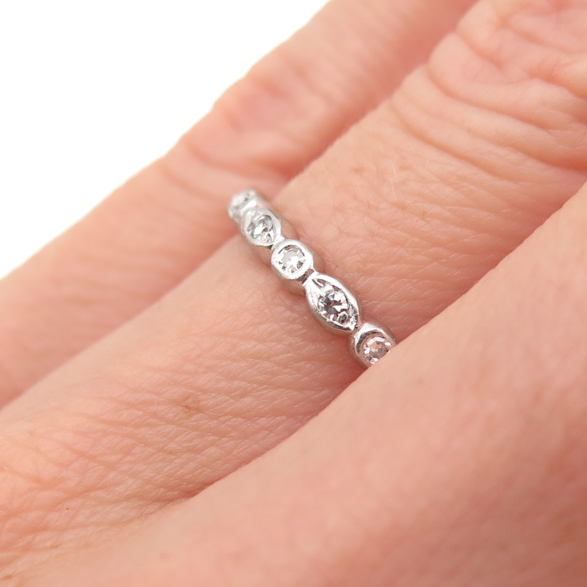 Platinum Antique Art Deco Real Diamond Stackable Eternity Band Ring Size 6.25