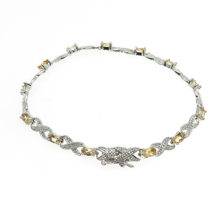 DEE BERKLEY JEWELRY Sterling Silver Diamond Accent & Citrine "X" Bracelet 7.25"