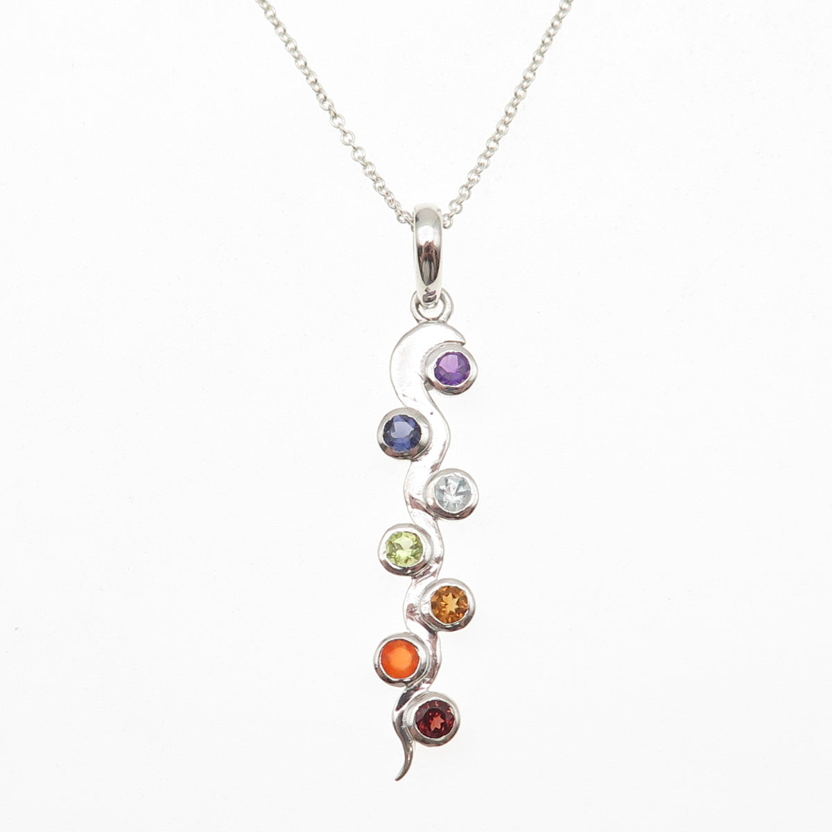 925 Sterling Vintage Topaz Amethyst Iolite Citrine Garnet Peridot Necklace 18"
