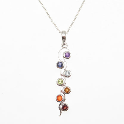925 Sterling Vintage Topaz Amethyst Iolite Citrine Garnet Peridot Necklace 18"