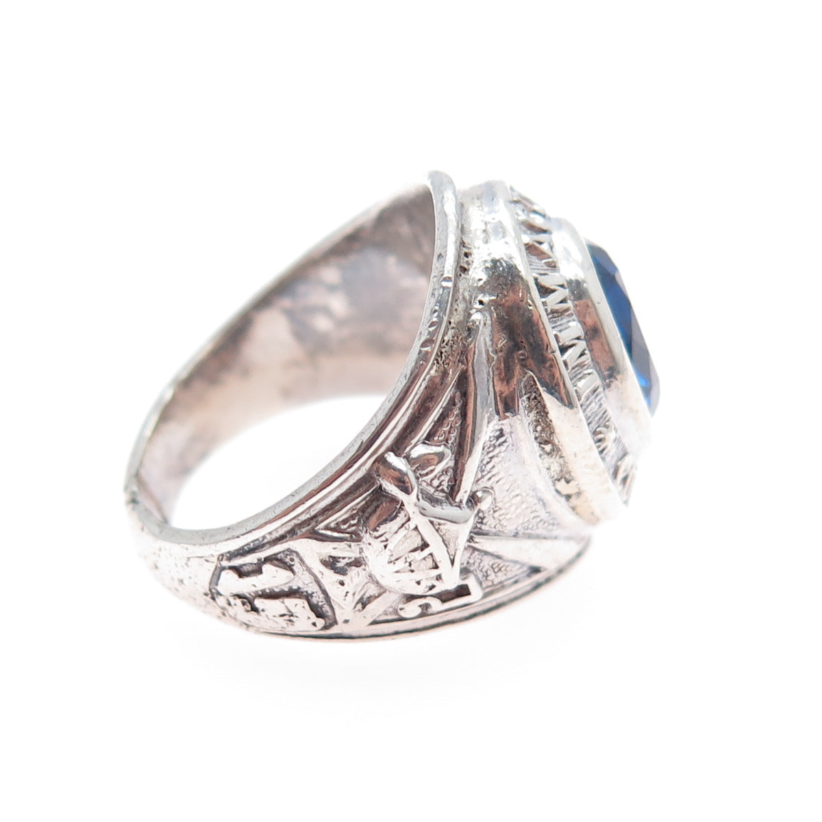 925 Sterling Vintage 1974 Blue C Z Immaculate Conception School Ring Size 6.75