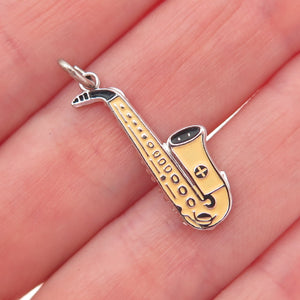 SPIES BROS 925 Sterling Silver Vintage Enamel Saxophone Mini Charm Pendant