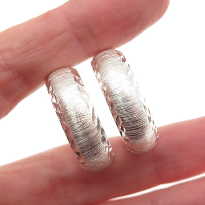 MILOR 925 Sterling Silver Vintage Italy Brushed Hoop Earrings