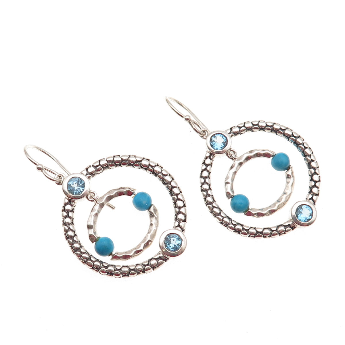 Michael Dawkins 925 Sterling Silver Real Turquoise & Blue Topaz Dangle Earrings