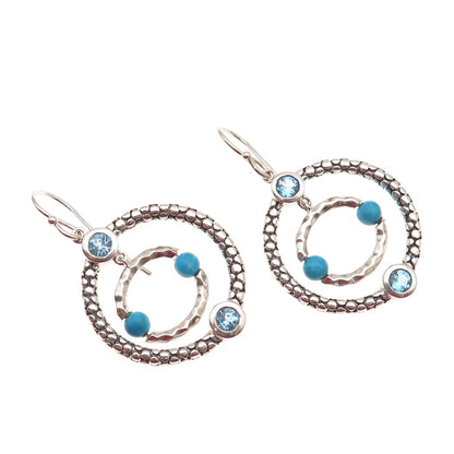 Michael Dawkins 925 Sterling Silver Real Turquoise & Blue Topaz Dangle Earrings