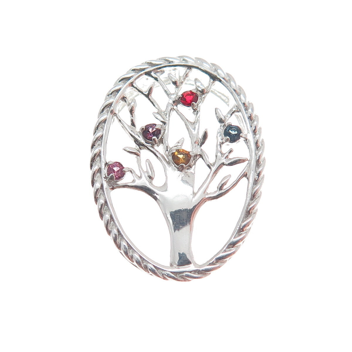 925 Sterling Silver Vintage Rhinestone Tree of Life Minimalist Slide Pendant