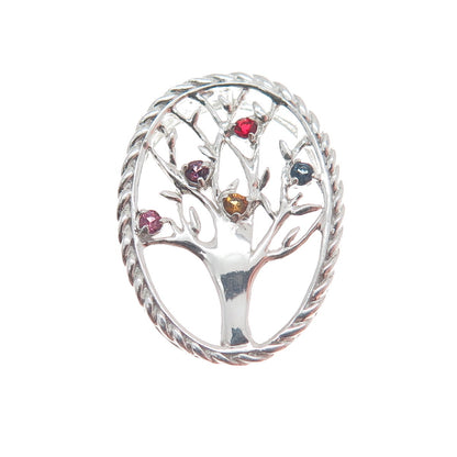 925 Sterling Silver Vintage Rhinestone Tree of Life Minimalist Slide Pendant