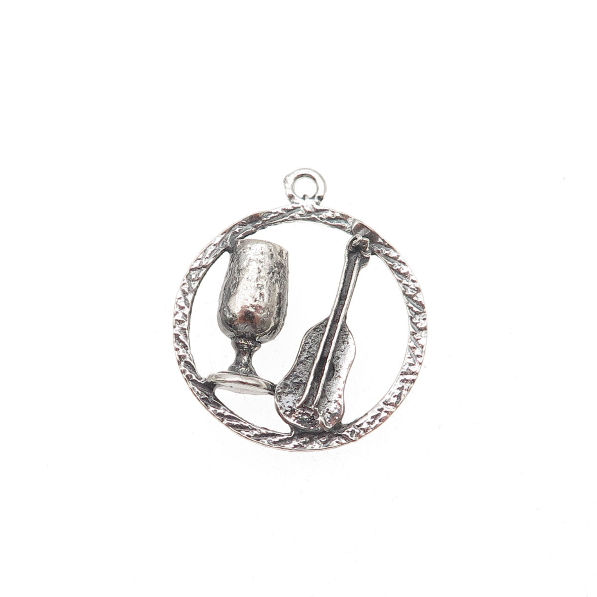 925 Sterling Silver Vintage Goblet & Guitar Oxidized Charm Pendant