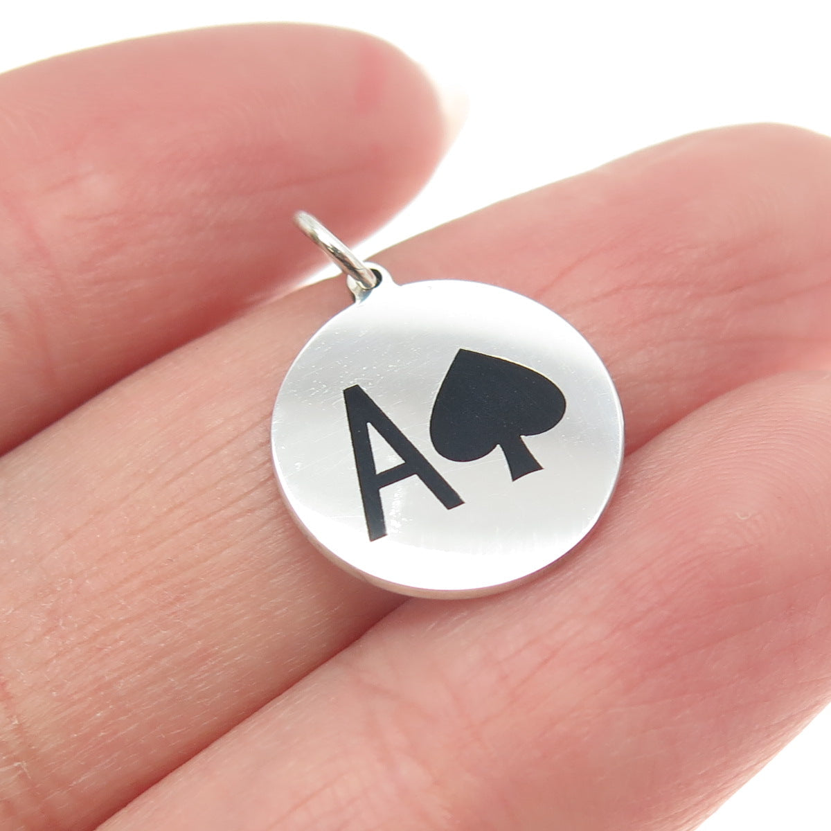 925 Sterling Silver Enamel Ace of Spades Playing Card Charm Pendant