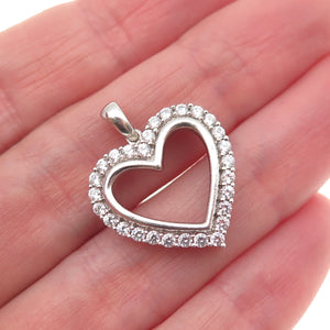 JH Young 925 Sterling Silver Round-Cut C Z Heart Mini Charm Pendant