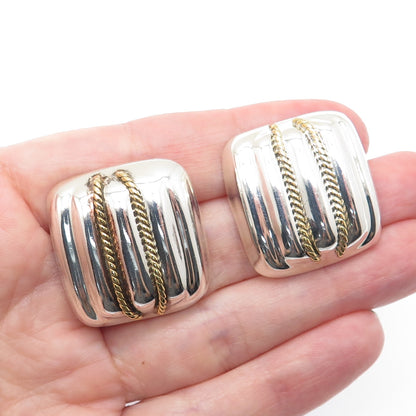 925 Sterling Silver 2-Tone Vintage Mexico Modernist Puffy Earrings