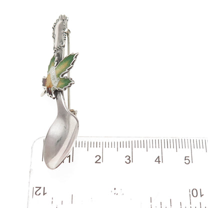 Breadner Co. 925 Sterling Antique Art Deco Enamel Banff Maple Leaf Spoon Brooch