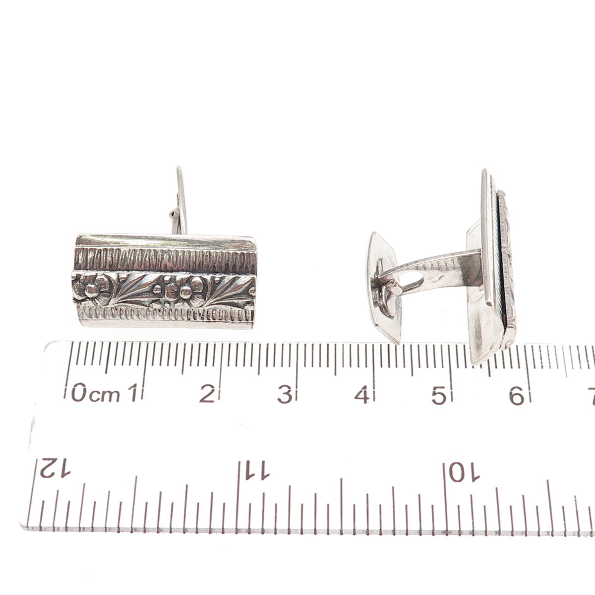 800 Silver Vintage KW Poland Forget Me Not Floral Oxidized Cufflinks