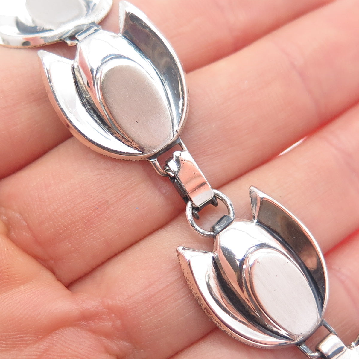 RENOIR SAUTEUR 925 Sterling Vintage Modernist Tulip Flower Link Bracelet 6.75"