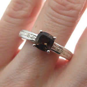 MICHELLE ALBALA Sterling Silver Real Diamond Accent Smoky Quartz Ring Size 10.25