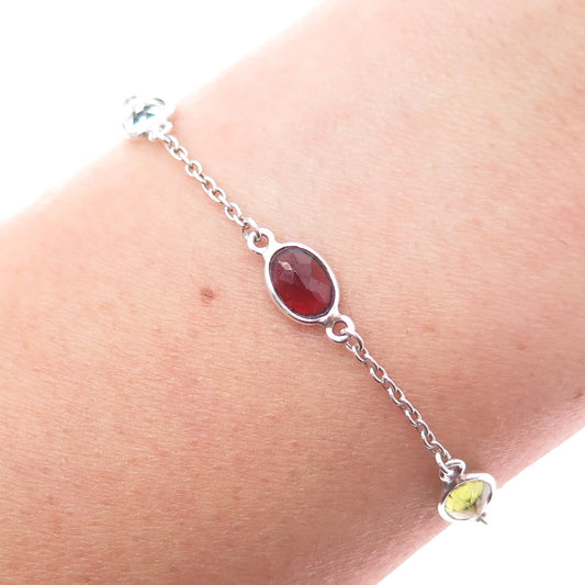 925 Sterling Real Amethyst Citrine Topaz Peridot Garnet & Iolite Bracelet 6.5-8"