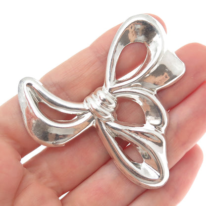 925 Sterling Silver Vintage Mexico Modernist Ribbon Bow Slide Pendant