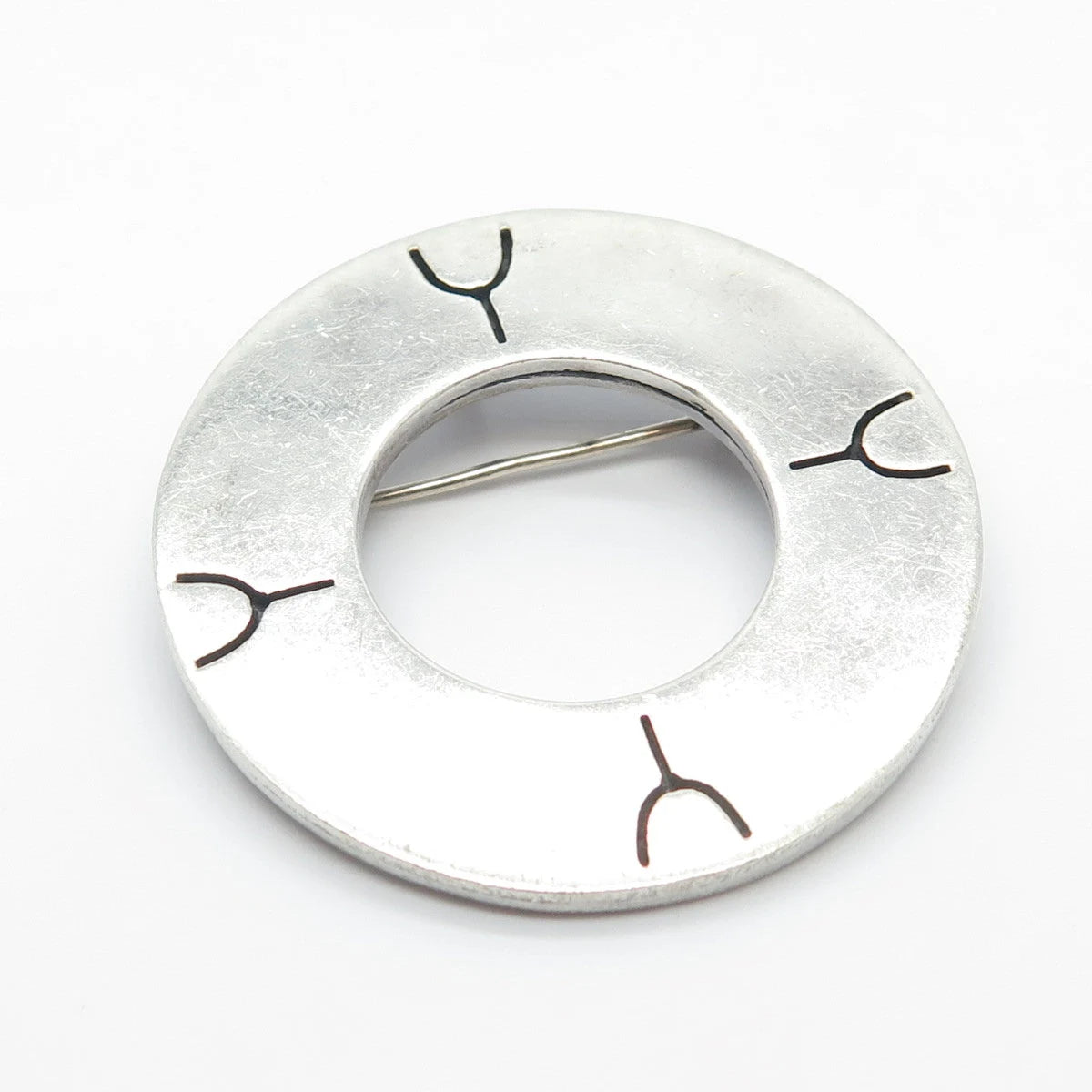925 Sterling Silver Vintage Open Circle Pin Brooch / Pendant