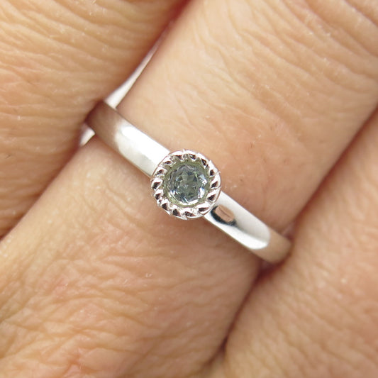 925 Sterling Silver Real Round-Cut Blue Topaz Gem Minimalist Ring Size 7.25