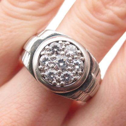 925 Sterling Silver Round-Cut C Z Signet Ring Size 10.25
