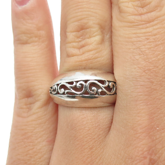 JEZLAINE 925 Sterling Silver Vintage Floral Scroll Dome Ring Size 6.25