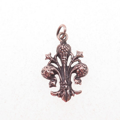 800 Silver Antique Art Deco Fleur de Lis Oxidized Charm Pendant