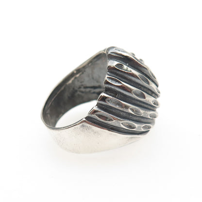 925 Sterling Silver Vintage Modernist Ribbed Dome Oxidized Ring Size 8.5