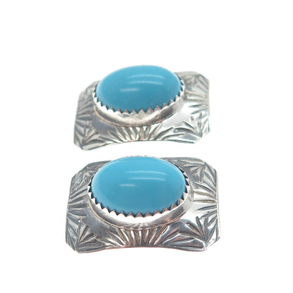 Old Pawn 925 Sterling Silver Vintage Southwestern Turquoise Clip On Earrings