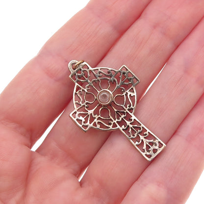 925 Sterling Silver Gold Plated Antique Art Deco Stanhope Prayer Cross Pendant