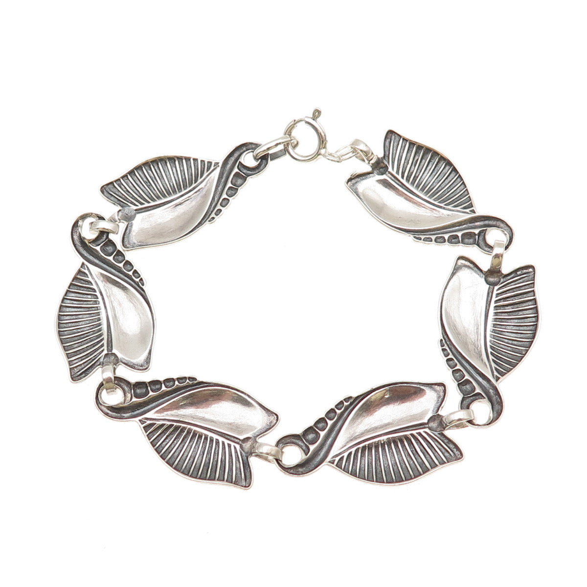 925 Sterling Silver Antique Art Deco Floral Oxidized Bracelet 6.5"