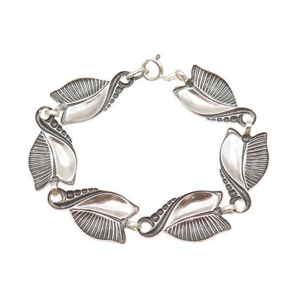 925 Sterling Silver Antique Art Deco Floral Oxidized Bracelet 6.5"