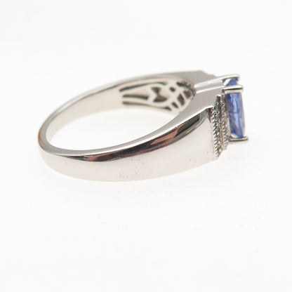 925 Sterling Silver Real Tanzanite & White Topaz Ring Size 8
