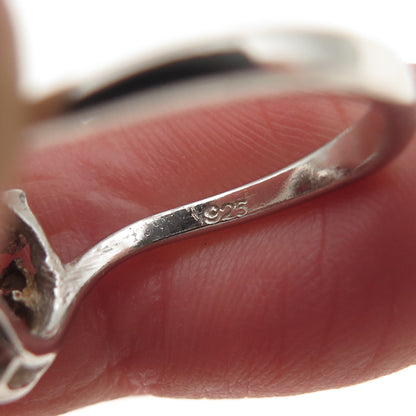 925 Sterling Silver Vintage Real Opal & C Z Cluster Ring Size 6.25