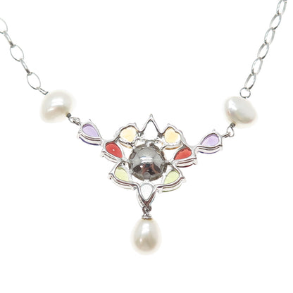 925 Sterling Silver Pearl Topaz Amethyst Peridot Citrine Garnet Necklace 18-20"