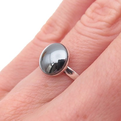 925 Sterling Silver Vintage Real Cabochon Hematite Ring Size 5.75