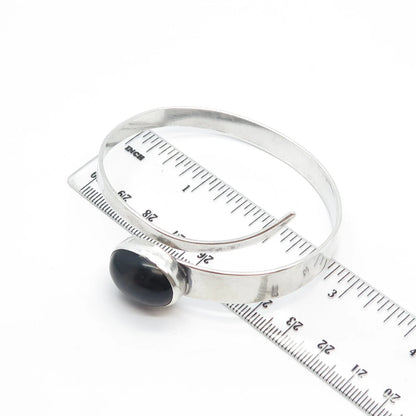 925 Sterling Silver Vintage SARA Real Black Onyx Gemstone Bangle Bracelet 7.5"