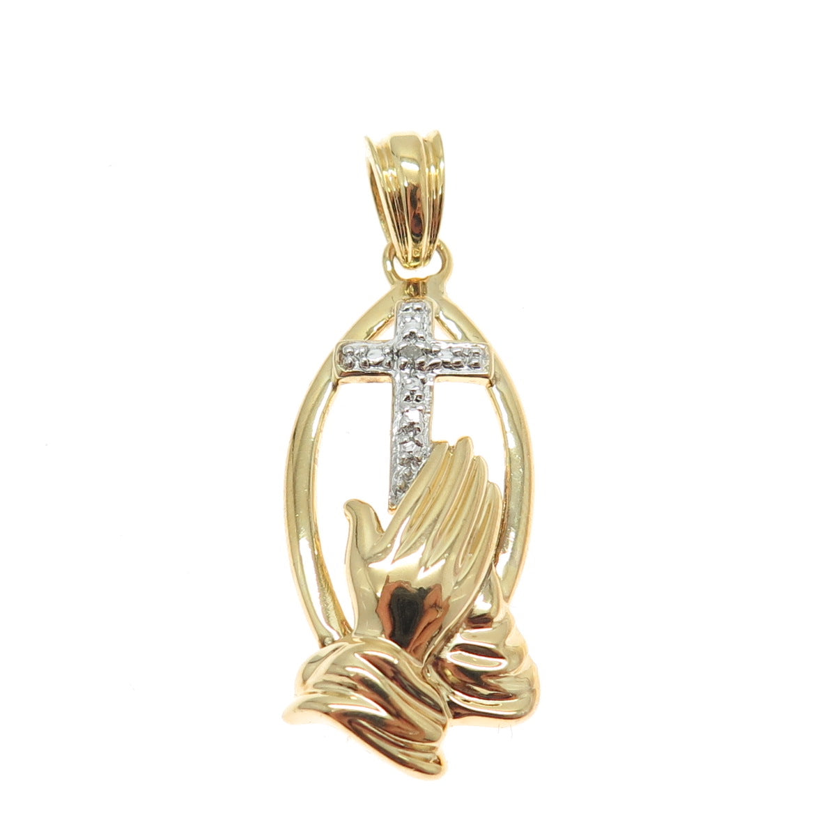 ROSS SIMONS 925 Sterling Silver 2-Tone Real Diamond Accent Hands Prayer Pendant