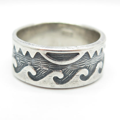 925 Sterling Silver Vintage Wavy All Around Band Ring Size 7.5