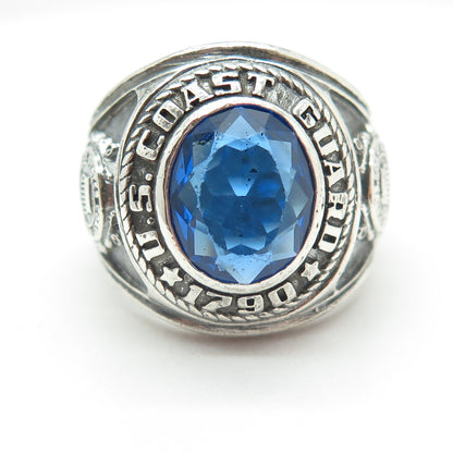 CREST CRAFT Sterling Vintage Lab-Created Sapphire US Coast Guard Ring Size 8.75