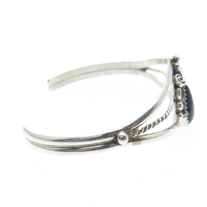 Old Pawn 925 Sterling Silver Vintage Southwestern Black Onyx Cuff Bracelet 6"