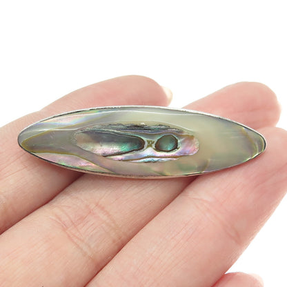 925 Sterling Silver Antique Art Deco Real Abalone Shell Oxidized Pin Brooch