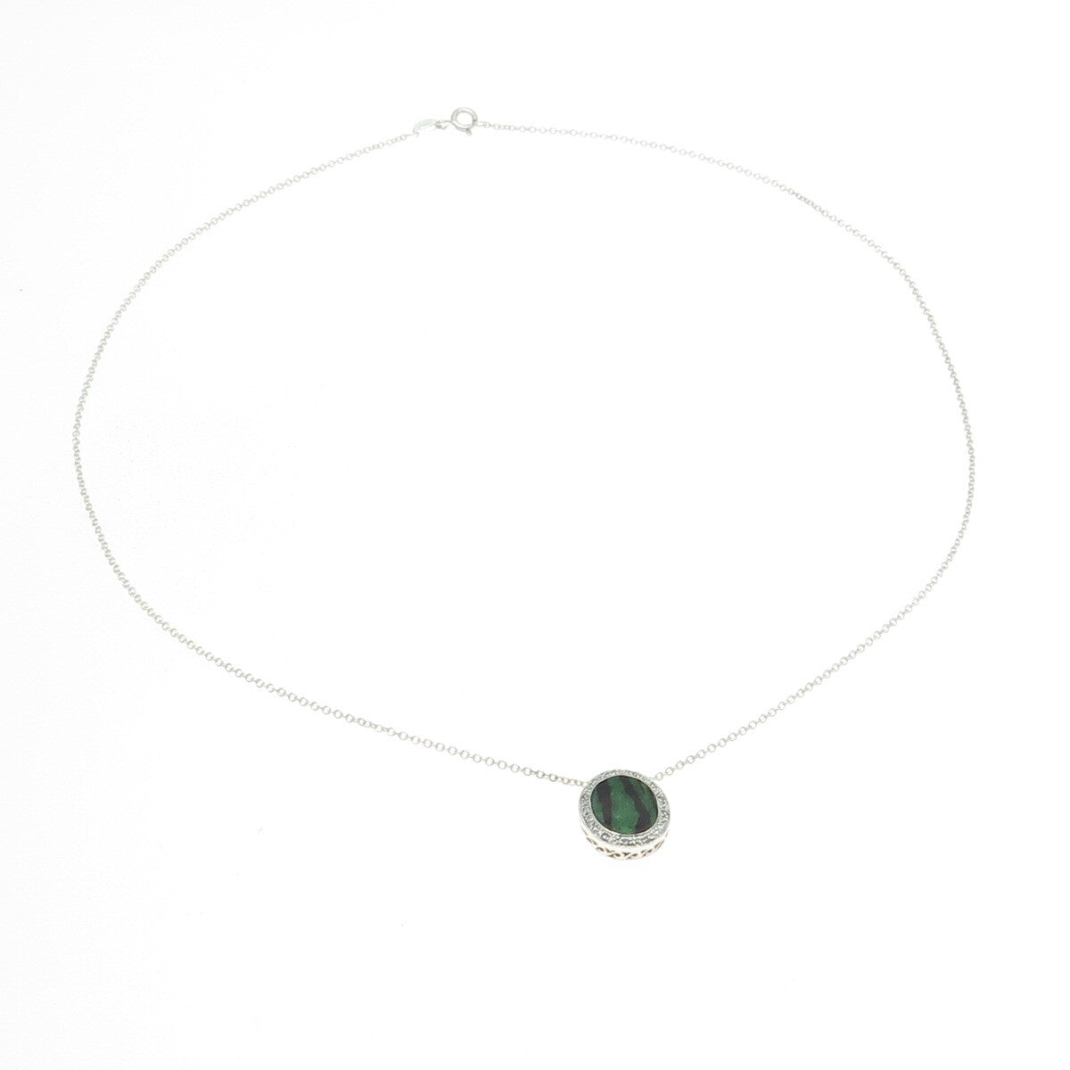 925 Sterling Silver Italy Enamel Real Round-Cut Diamond Chain Necklace 18"