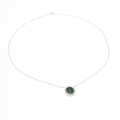 925 Sterling Silver Italy Enamel Real Round-Cut Diamond Chain Necklace 18"