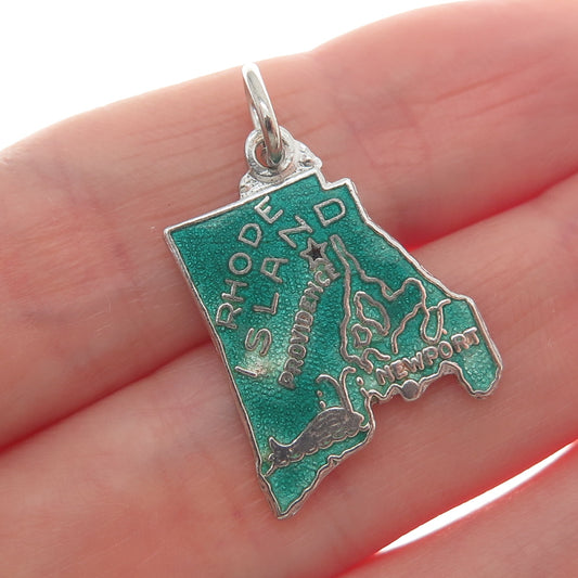 925 Sterling Silver Vintage Enamel Rhode Island State Minimalist Charm Pendant