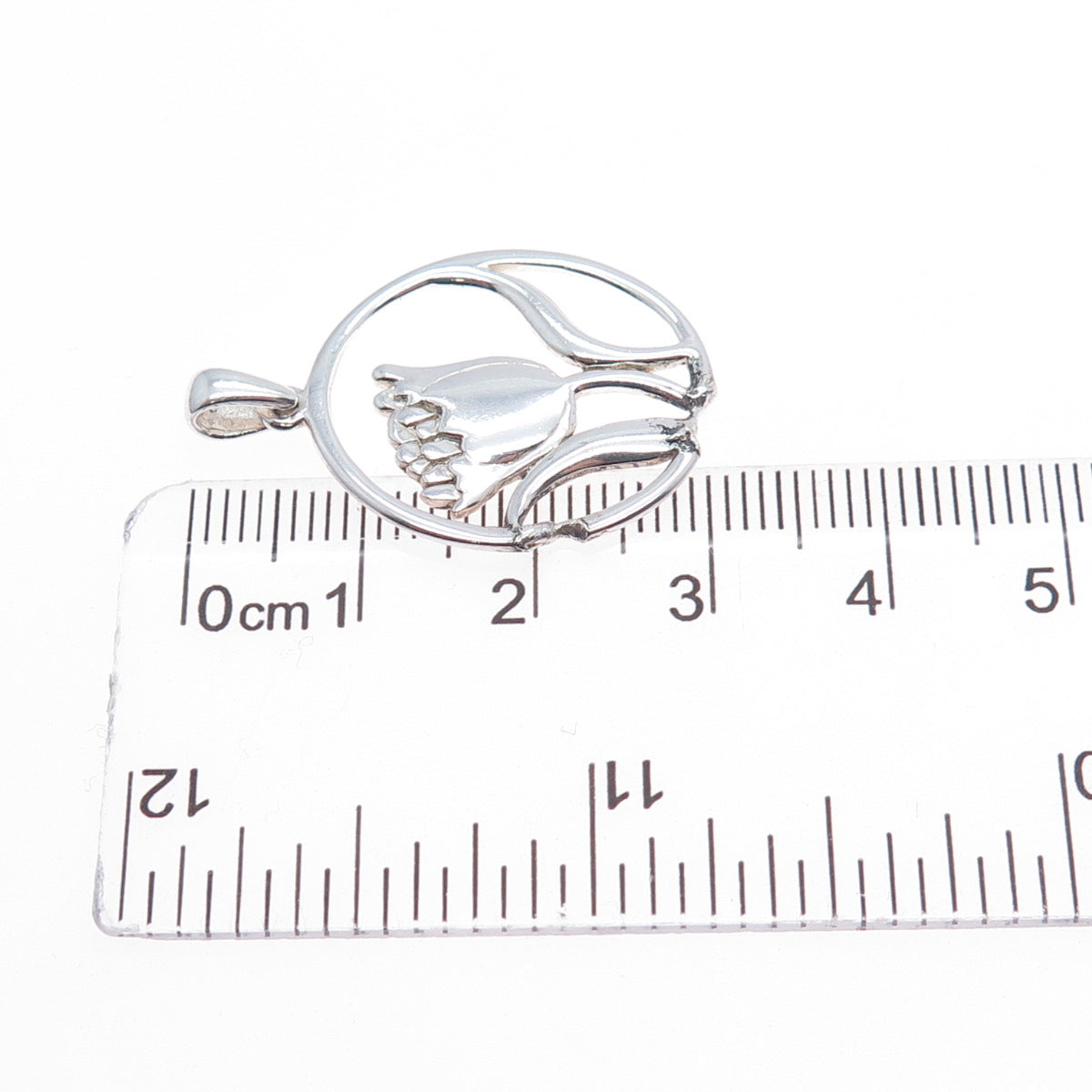 925 Sterling Silver Vintage WS Artisan Modernist Tulip Flower Pendant